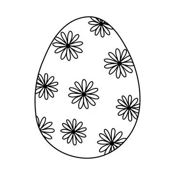 Egg with daisy flowers pattern, doodle style flat vector outline for coloring 스톡 일러스트