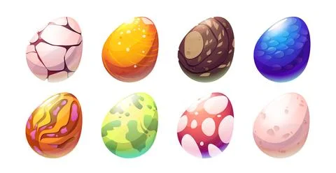 Egg dinosaur cartoon cute magic illustration set Stock Illustration