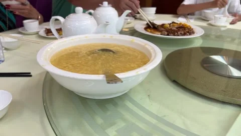 Egg Drop Soup and Braised Duck Wing and Egg Chinese Food in Macau China Vidéo 252342054