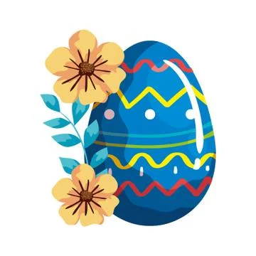 Egg easter decorated with gemetric lines and flowers 스톡 일러스트