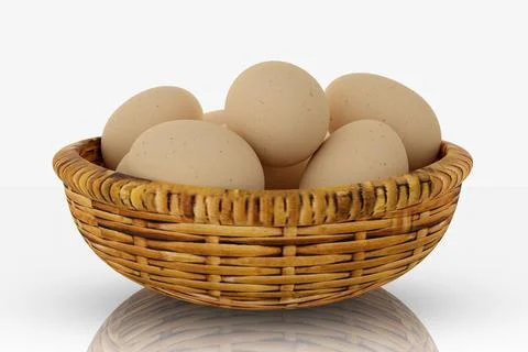 Egg, egg basket. Spring, eggs and butterflies. Easter - 3D Illustration Stock Illustration
