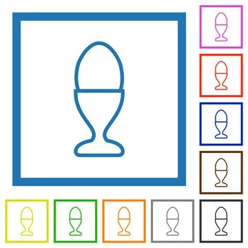Egg in egg holder outline flat framed icons Illustrazione stock