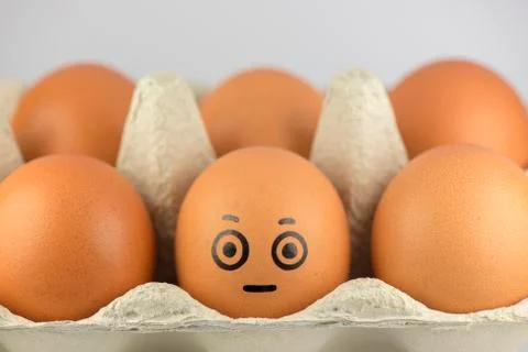 Egg with a face in a egg carton. Stock Photos