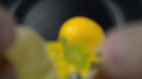 Egg fall into the hot pan, cooking in slow motion Stock Footage 105367108