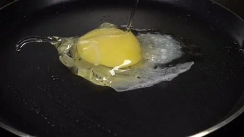 Egg falling on hot frying pan, 480 fps slow motion Video stock 86916290