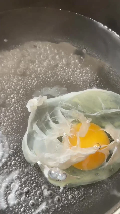 Egg falls into boiling water. Stock Footage 287860220
