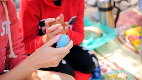 Egg fighting outdoors Stock Footage 106473681