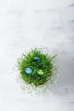 Egg with flowers on a white background. Easter Symbols. Stock Photos