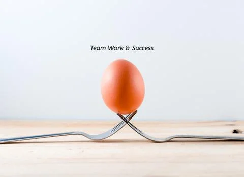 Egg on the fork with text teamwork business concept Stock Photos