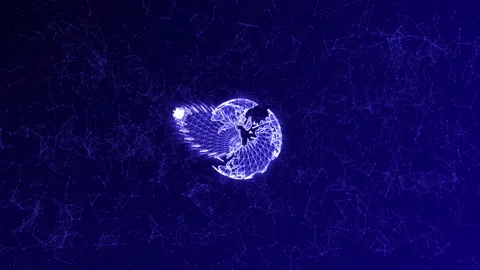 Egg formed from lines and points, with the planet Earth inside, abstract Stock Footage 99934645