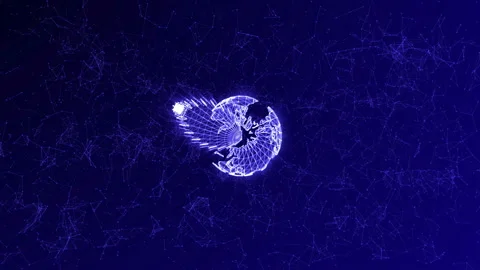 Egg formed from lines and points, with the planet Earth inside, abstract Stock Footage 100109276