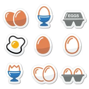 Egg, fried egg, egg box icons set Stock Illustration