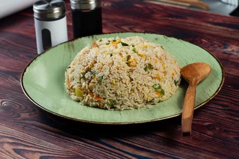 Egg Fried Rice served in a dish isolated on background side view of chinese f Stock Photos