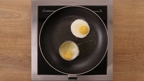 Egg in a frying pan. Cooking process. top plan. Part 3 Video stock 164037674