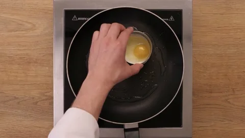 Egg in a frying pan. Cooking process. top plan. Part 2 Video stock 164037692