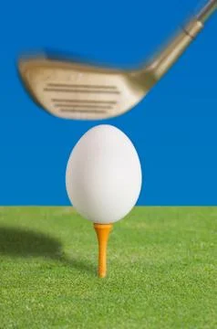 Egg on a golf tee Stock Photos