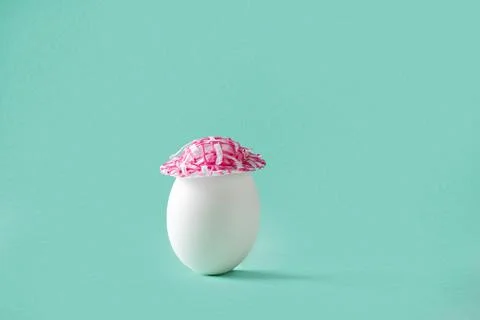 An egg in a hat. Happy Easter. Minimalism. Stock Photos