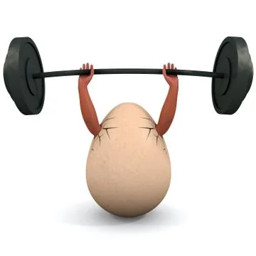 Egg holds a dumbbell. Stock Illustration