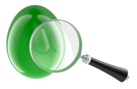 Egg hunt, concept. Easter Egg with loupe. 3D rendering Illustrazione stock