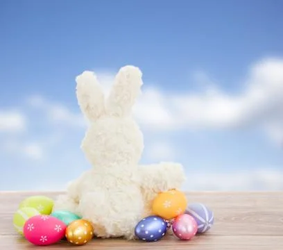 Egg hunt with easter bunny Stock Photos