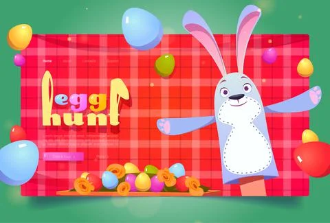 Egg hunt, Easter celebration with bunny puppet Stock Illustration
