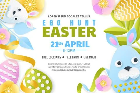 Egg hunt Easter horizontal banner template. Holiday poster or flyer layout. V Illustrazione stock