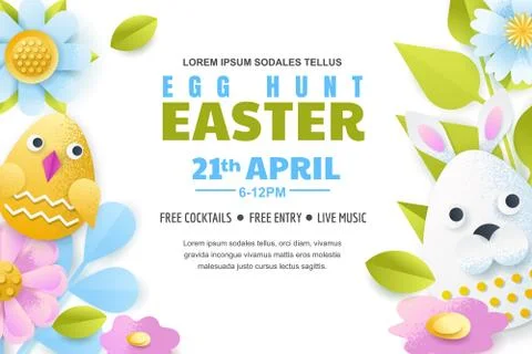 Egg hunt Easter poster, banner, flyer template. Vector layout. Holiday greeti Illustrazione stock