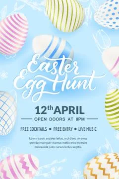 Egg hunt Easter poster, banner template. Vector illustration. 3d realistic il Stock Illustration