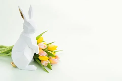 Egg hunt with Easter white bunny Stock Photos