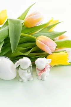 Egg hunt with Easter white bunny Stock Photos