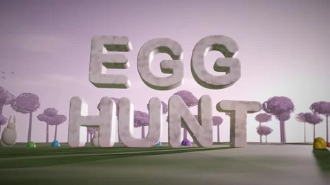 Egg Hunt Glazed Porcelain Letters in a Blossom Orchard at Dawn with Hopping Video stock 342401671