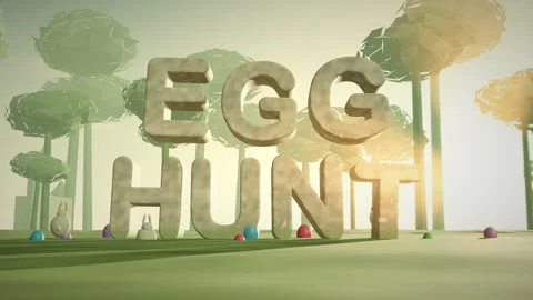 Egg Hunt Pale Stone Letters on a Spring Meadow at Sunrise with Painted Eggs and Stock Footage 342367441
