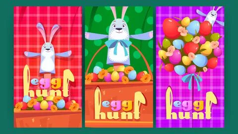 Egg hunt poster with cute bunny, Easter flyers Stock Illustration