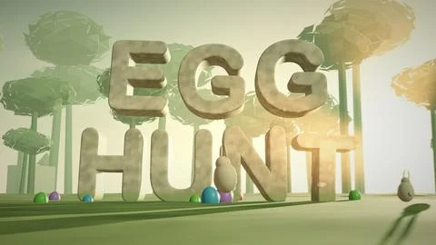 Egg Hunt Stone 3D Text in a Spring Meadow for Easter Stock Illustration