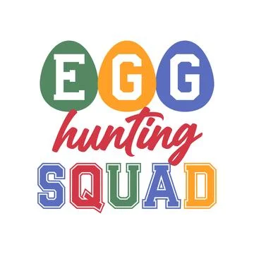 Egg Hunting Squad Easter Typography Sticker with Colorful Block Letters and.. Stock Illustration