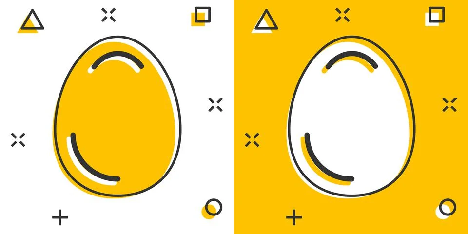 Egg icon in comic style. Breakfast cartoon vector illustration on white isola Stock Illustration