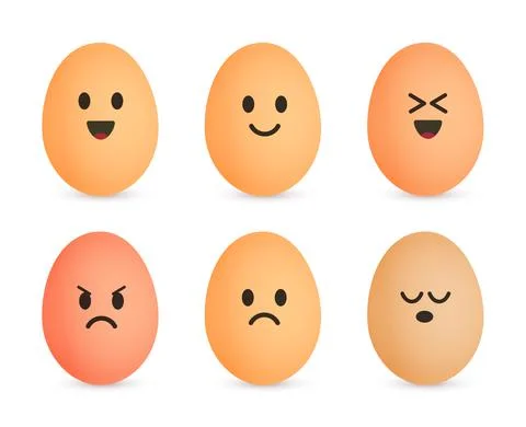 Egg icon set. Cheerful eggshell characters. Emotional face on eggs. Vector 스톡 일러스트