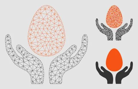Egg Incubator Hands Vector Mesh Wire Frame Model and Triangle Mosaic Icon 스톡 일러스트