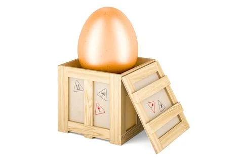 Egg inside wooden box, delivery concept. 3D rendering 스톡 일러스트