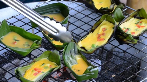 Egg (Kai-Pam) Famous Omelet Of Northern Thailand Stock Footage 33580754