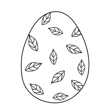 Egg with leaves pattern, doodle style flat vector outline for coloring book Illustrazione stock