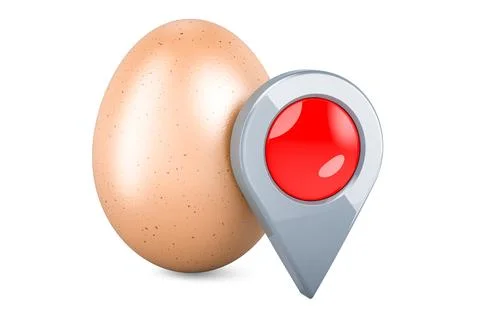 Egg with map pointer. 3D rendering Illustrazione stock