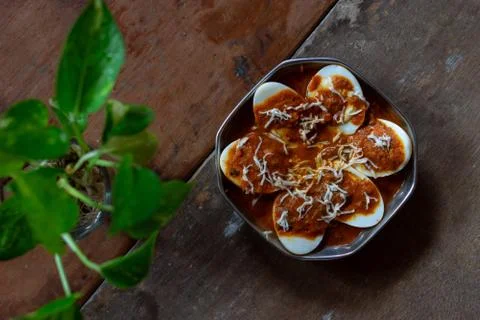 Egg masala in a plate on the table Stock Photos