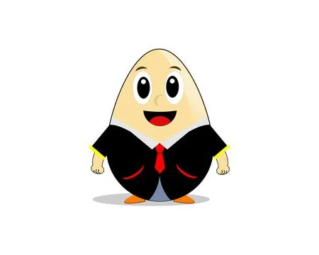 Egg Mascot Character in Red Suit and Tie, Standing and Smiling Stock Illustration