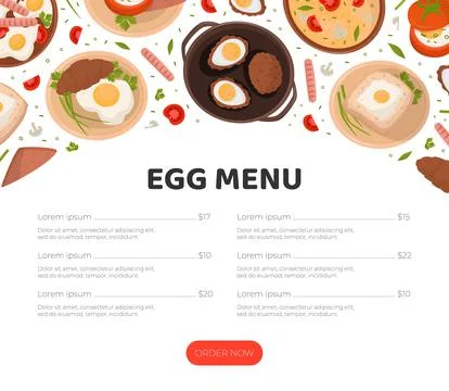 Egg menu website, landing page template. Online ordering from restaurant or cafe Stock Illustration