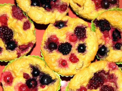 Egg muffins with berries - close up Stock Photos