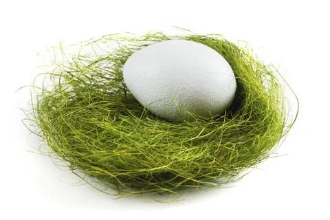 Egg in a nest over white Stock Photos