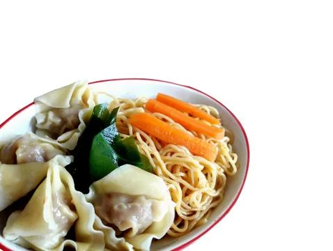 Egg noodles with dumpling. Stock Photos