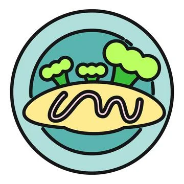 Egg omelet with broccoli serving on plate icon Illustrazione stock