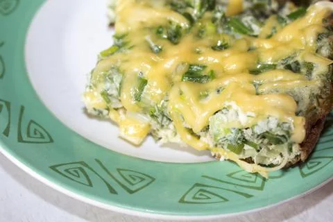 Egg omelette pie slice on the plate Stock Photos